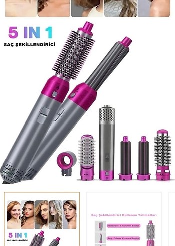 5'in1 Saç Şekillendirici Seti - Pembe Gri