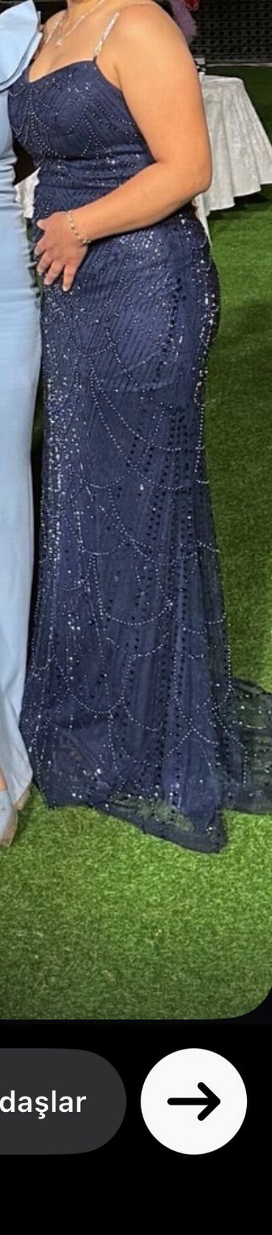 Boncuk İşlemeli Lacivert Uzun Kadın Abiye - Görsel 2