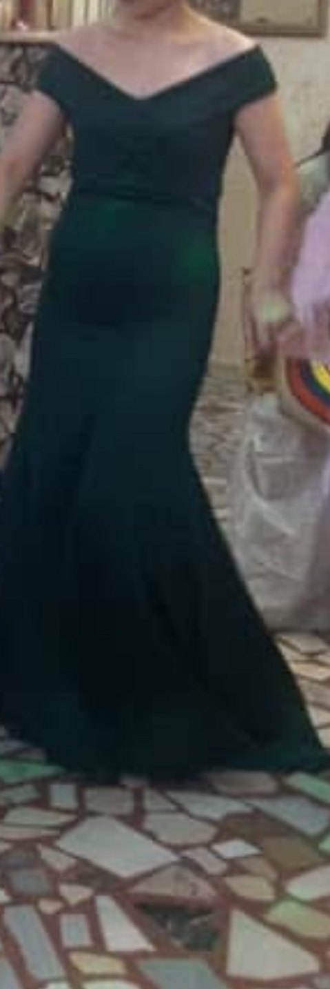 Koyu yeşil Uzun V Yakalı Drapeli Kadın Abiye - Görsel 3