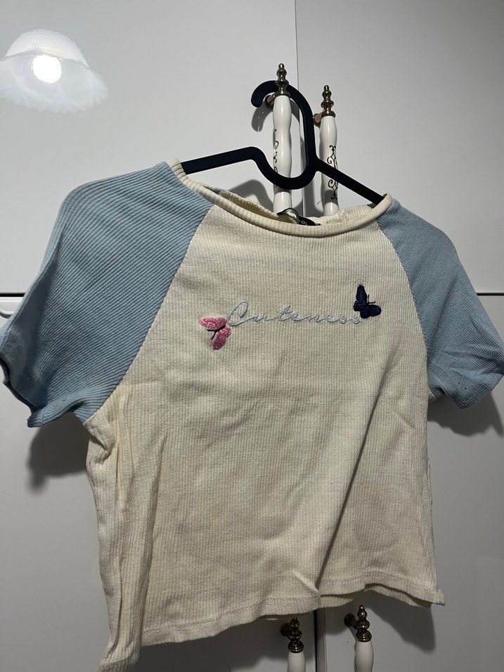 Mavi Pastel Kız Tişörtü, Kısa Kollu, Baskılı - Görsel 2