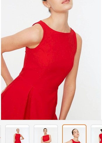 Kırmızı Midi Boy Drapeli Kadın Elbise - Görsel 2