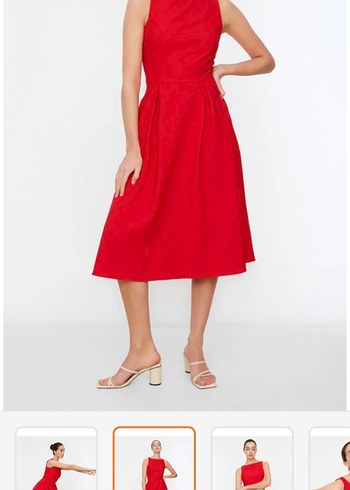 Kırmızı Midi Boy Drapeli Kadın Elbise - Görsel 3
