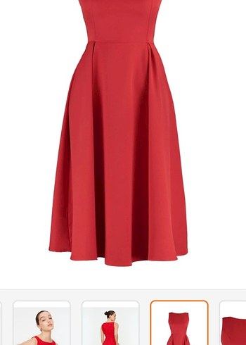 Kırmızı Midi Boy Drapeli Kadın Elbise - Görsel 6