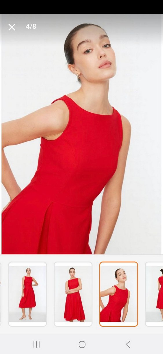 Kırmızı Midi Boy Drapeli Kadın Elbise - Görsel 2