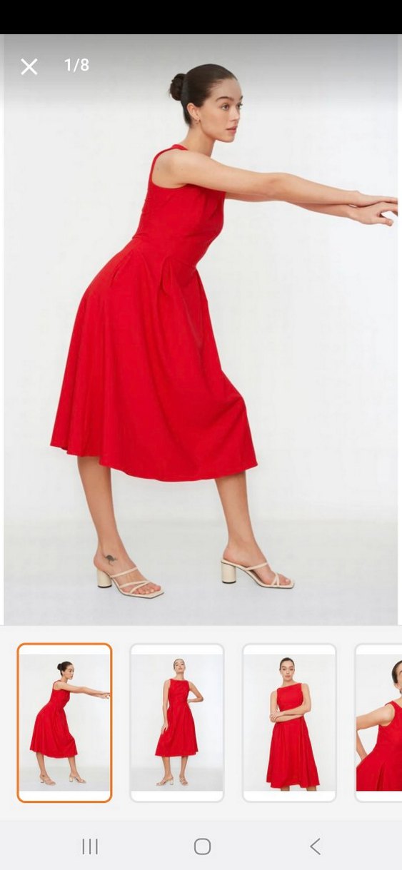 Kırmızı Midi Boy Drapeli Kadın Elbise - Görsel 4