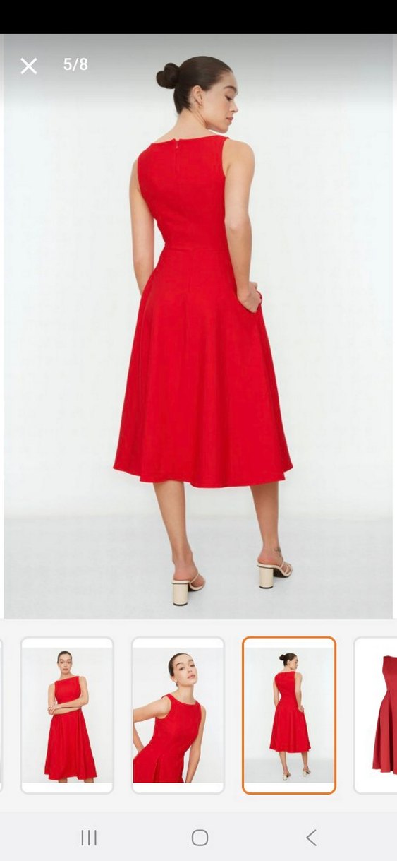 Kırmızı Midi Boy Drapeli Kadın Elbise - Görsel 5