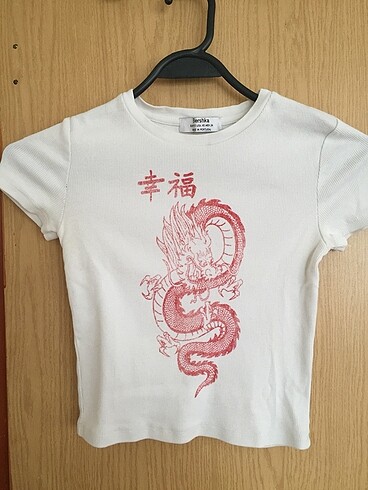 Bershka Ejderha Desenli Crop