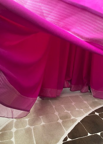 Parlak Pembe Uzun Kollu Drapeli Kadın Elbise - Görsel 8