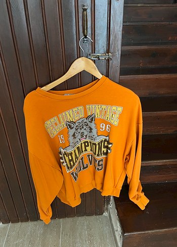 Turuncu Baskılı Kadın Sweatshirt