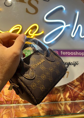 Ferooshor Baskılı Kahverengi Deri Kadın Çanta