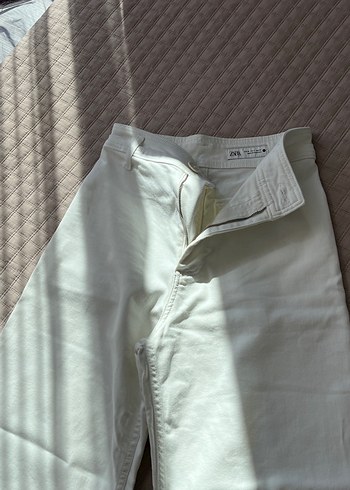 Zara Beyaz Midi Keten Kadın Pantolon