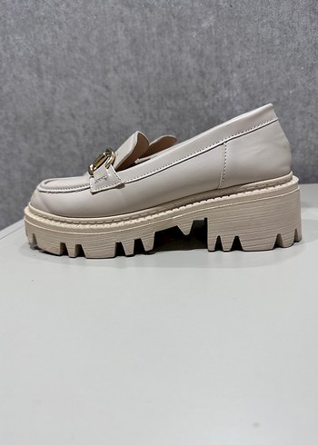 36 Beden beyaz Renk Beyaz Deri Tokalı Platform Topuklu Loafer