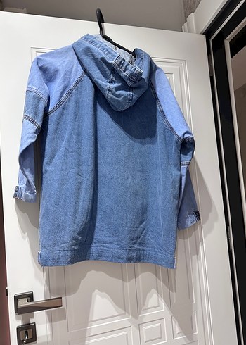 Diğer Kapüşonlu Düğmeli Mavi Denim Ceket