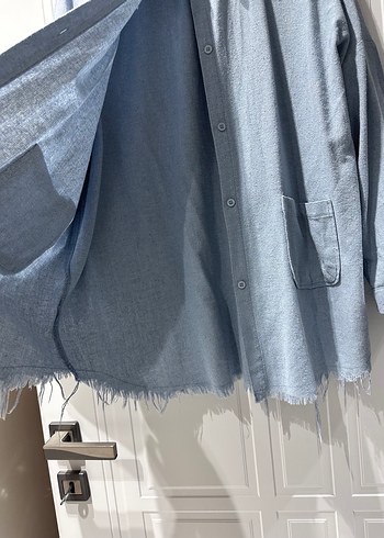 Diğer Düğmeli Mavi Denim Kadın Gömlek