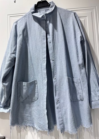 Düğmeli Mavi Denim Kadın Gömlek