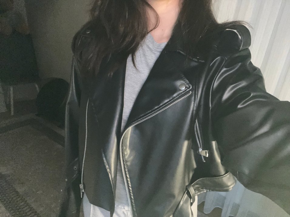 Siyah Deri Biker Ceket Kadın - Görsel 2