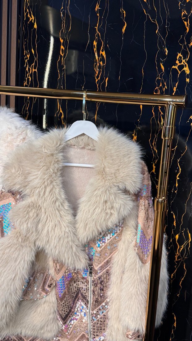 Bej Kürk Detaylı Mini Kadın Ceket - Görsel 5