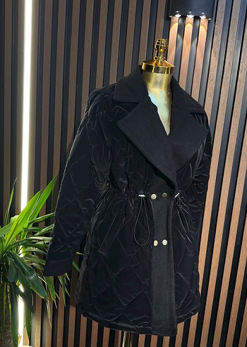 Düğmeli Siyah Kadın Uzun Ceket - Görsel 3