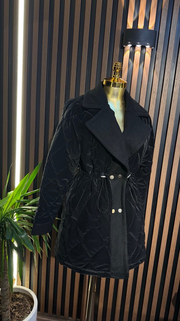 Düğmeli Siyah Kadın Uzun Ceket - Görsel 3