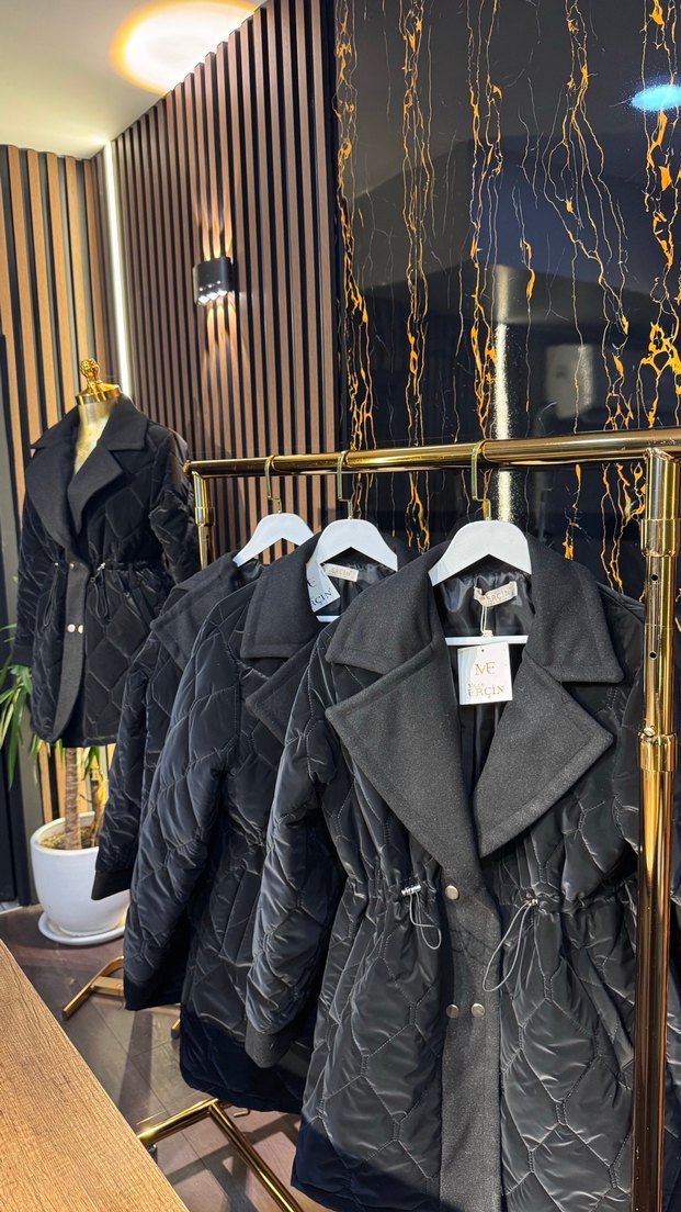 Düğmeli Siyah Kadın Uzun Ceket - Görsel 4