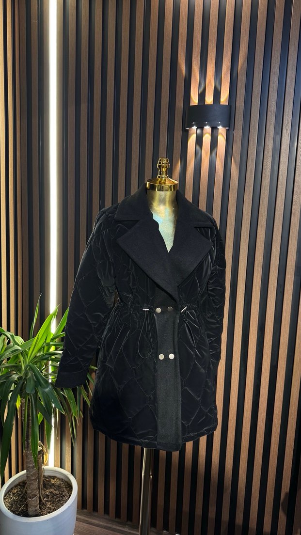 Düğmeli Siyah Kadın Uzun Ceket - Görsel 2