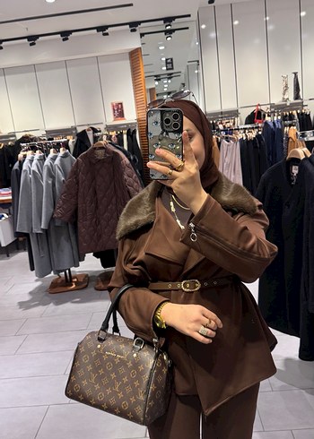 Kahverengi Kadın Süet Uzun Trençkot - Görsel 2