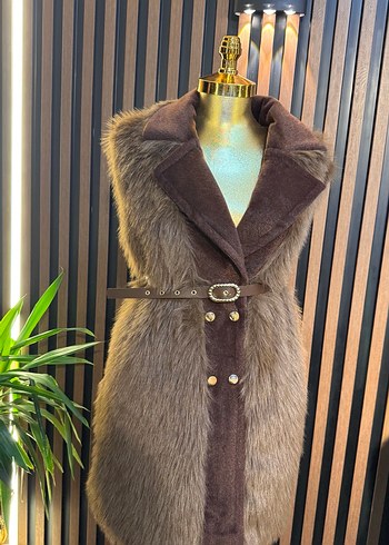 Kahverengi Kürklü Süet Kadın Yelek - Görsel 2