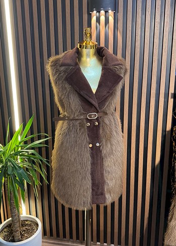 Kahverengi Kürklü Süet Kadın Yelek - Görsel 3