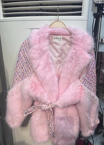 Pembe Kürklü Nakışlı Mini Bohem Hırka - Görsel 2