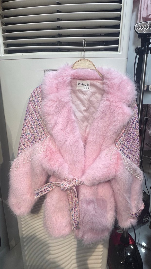 Pembe Kürklü Nakışlı Mini Bohem Hırka - Görsel 2