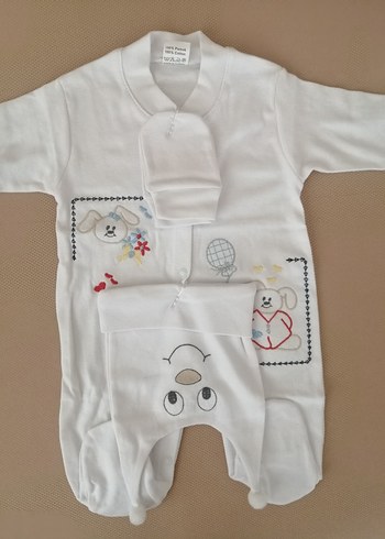 Nakışlı Beyaz Bebek Hastane Tulumu