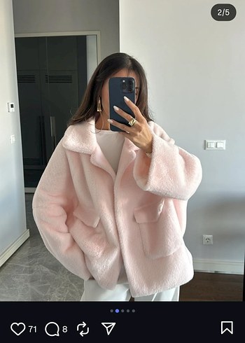 Diğer Pembe Peluş Detaylı Midi Kadın Kaban