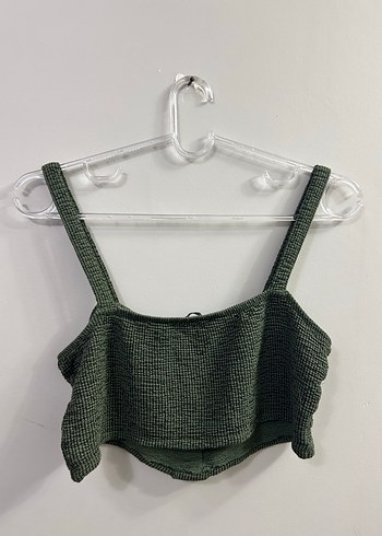 Düğmeli Yeşil Mini Triko Crop Top - Görsel 3