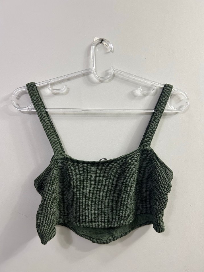 Düğmeli Yeşil Mini Triko Crop Top - Görsel 3