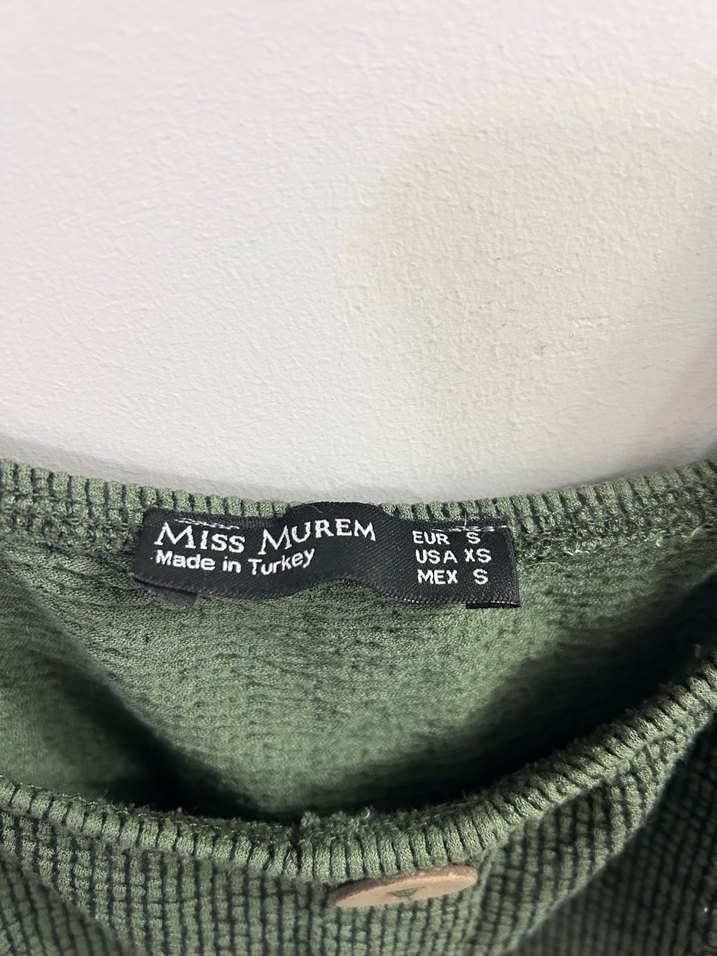 Düğmeli Yeşil Mini Triko Crop Top - Görsel 2