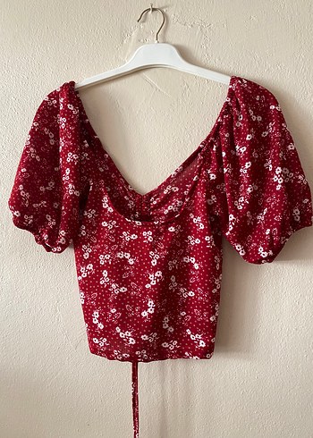 Bordo V Yakalı Kısa Bohem Bluz