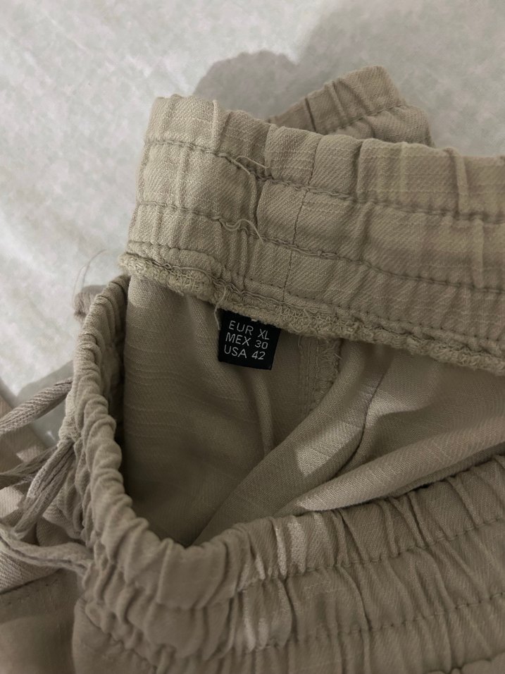 Bej Keten Rahat Kesim Midi Kadın Pantolon - Görsel 2