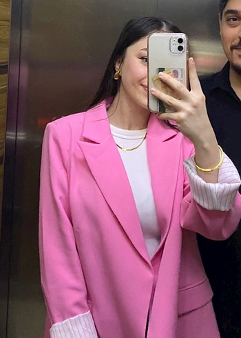 Pembe Midi Kadın Blazer Ceket