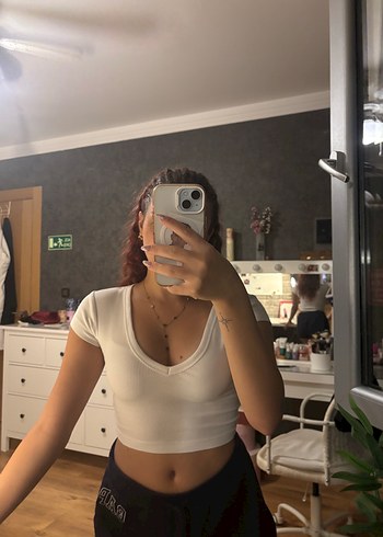 Beyaz Kadın Pull & BearCrop Top