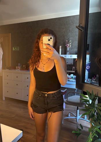 Siyah Denim Şort pull&bear