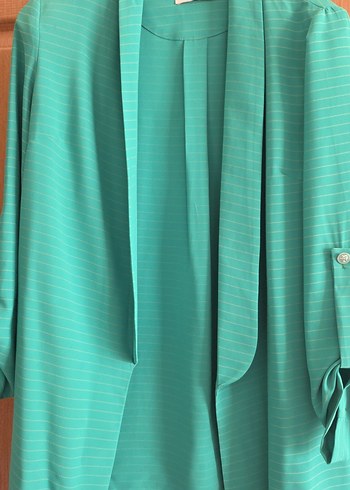 Zühre Yesil Pilili Kadin Midi Blazer
