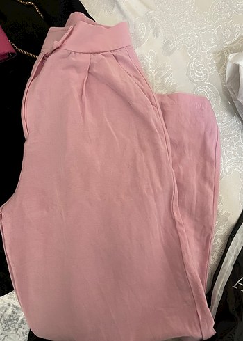 Pembe Midi Keten Kadın Pantolon - Görsel 2