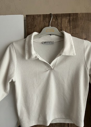 Kadın Beyaz Pamuklu Düğmeli Uzun Kollu Kazak - Görsel 2