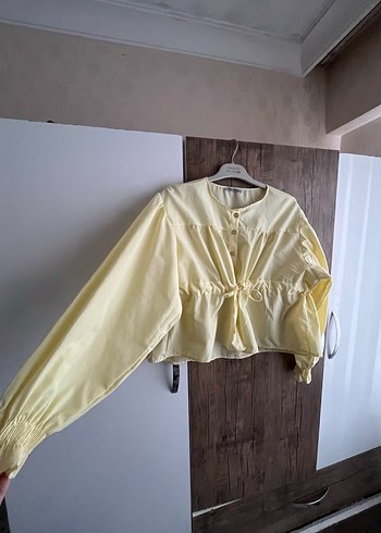 Sarı Düğmeli Kadın Keten Gömlek - Görsel 2