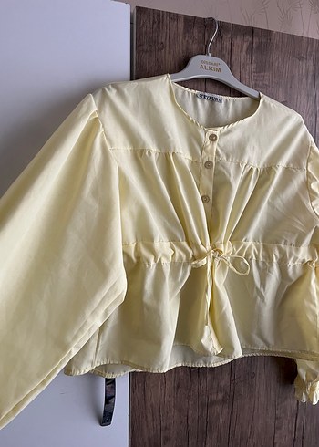 Sarı Düğmeli Kadın Keten Gömlek - Görsel 3