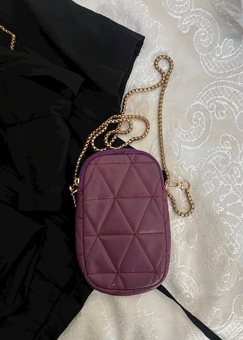Zincir Detaylı Mor Deri Kadın Çanta - Görsel 2