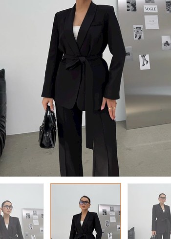 Kemerli Siyah Kadın İş Takımı - Görsel 4