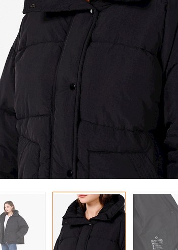 Siyah Kadın Midi Boy Düğmeli Kış Montu - Görsel 4