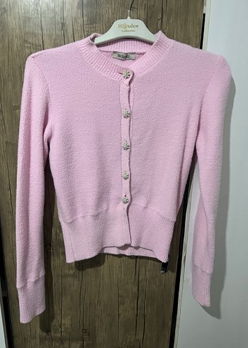 Pembe Düğmeli Triko Kadın Hırka - Görsel 5