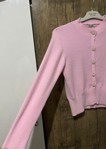 Pembe Düğmeli Triko Kadın Hırka - Görsel 4